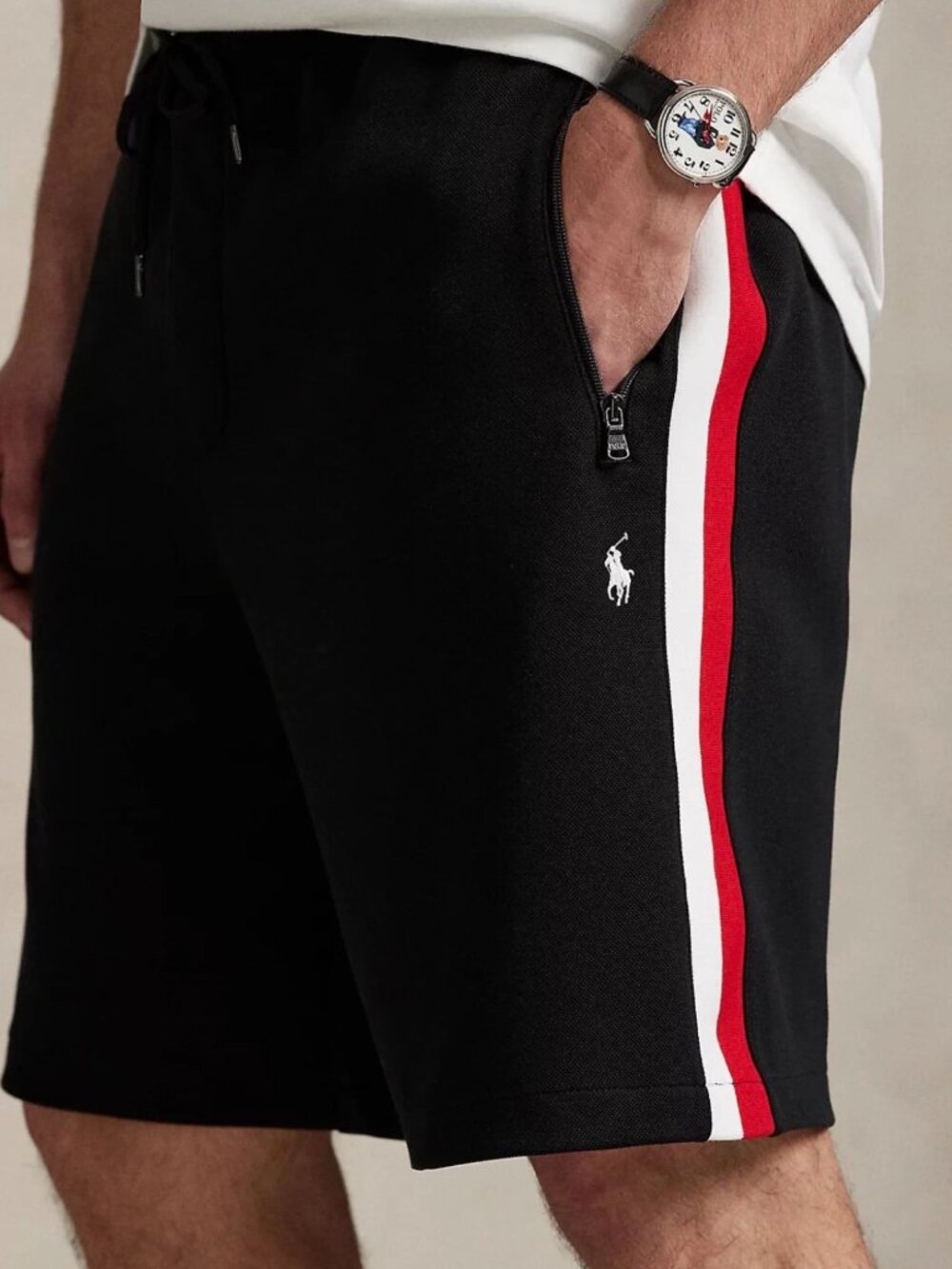 Polo Ralph Lauren Double Knit Shorts Mens Big & Tall Black Red Stripe NWT